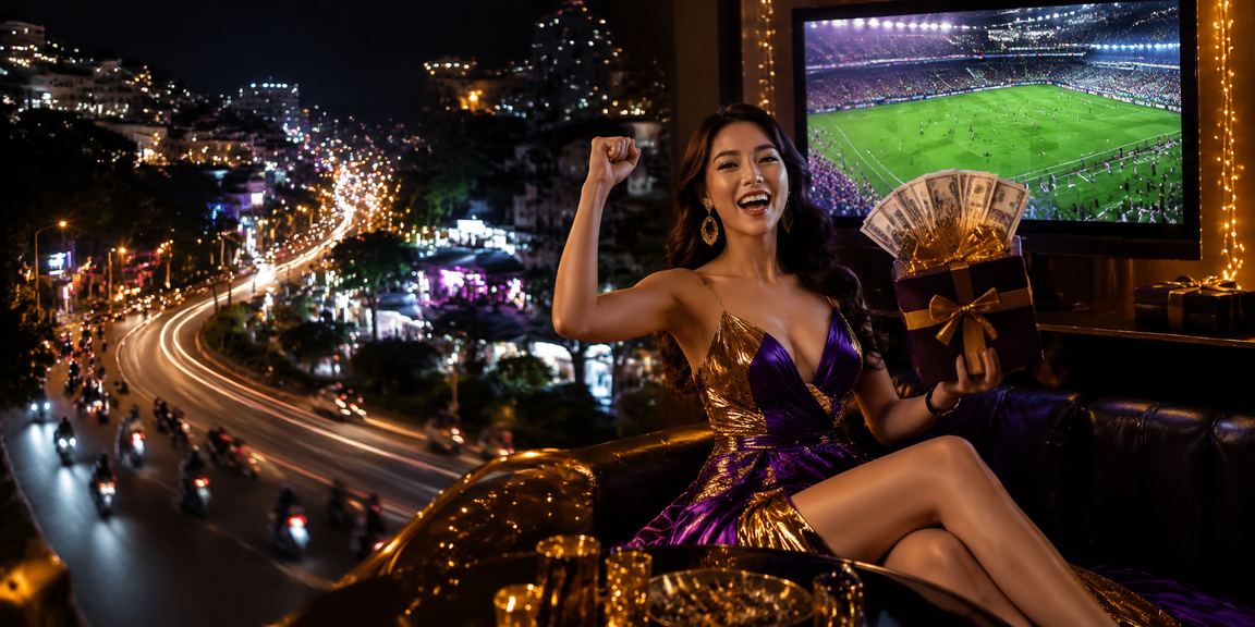 Không khí cá cược thể thao buổi tối tại Đà Lạt với đèn neon sôi động